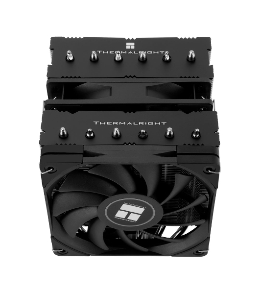 Кулер для процессора Thermalright Royal Knight 120 (4-pin PWM, 156мм, Ni/Cu, 6x6мм, 2x120мм, 80.45CFM/56.36CFM, 29.4dBA/28.4dBA, 2150RPM/1900RPM, S: 1200, 1700, 1851, 2011, 2066, 115X, AM4, AM5, черный)
