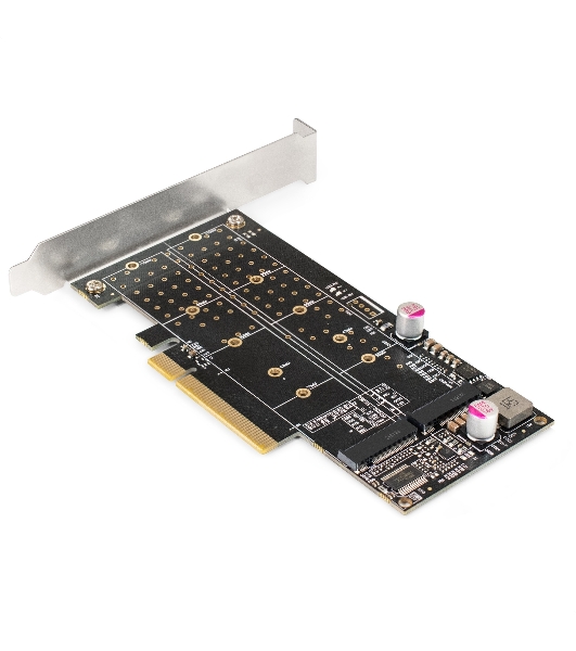 Переходник ExeGate EXE-597E2 (2 x M.2 M key -> PCI-E x8 v3.0, для установки двух SSD M.2 2230/2242/2260/2280/22110 M key NGFF в слот PCI-E, материнская плата должна быть c функции Bifurcation PCI-E)
