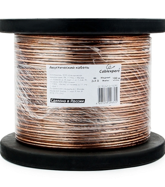 Акустический кабель Cablexpert CC-TC2x1,0-100M, прозрачный, 100 м, на катушке