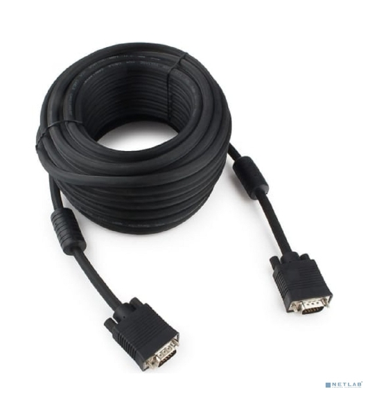 Кабель VGA Premium Cablexpert CC-PPVGA-15M-B, 15M/15M, 15м, черный, тройной экран, феррит.кольца, пакет