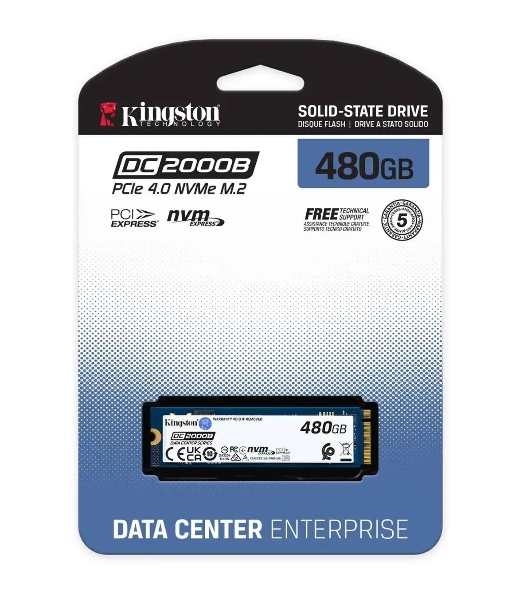 Накопитель SSD Kingston DC2000B, 480Gb, PCIe 4.0 x4, M.2 2280, R/W 7000/800