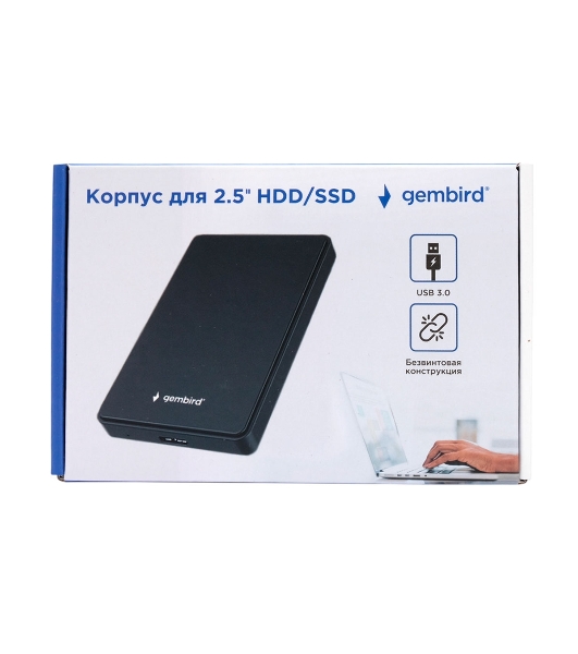Внешний корпус USB 3.0 для 2.5' HDD/SSD Gembird EE2-U3S-40, порт MicroB, SATA III, пластик, черный, коробка