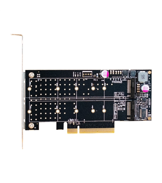 Переходник ExeGate EXE-597E2 (2 x M.2 M key -> PCI-E x8 v3.0, для установки двух SSD M.2 2230/2242/2260/2280/22110 M key NGFF в слот PCI-E, материнская плата должна быть c функции Bifurcation PCI-E)