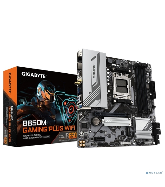 Материнская плата Gigabyte B650M GAMING PLUS WIFI, AM5, AMD B650, 4xDDR5, 4xSATA, 2xM.2, 1xPCIe 4.0 x16, 1xPCIe 3.0 x1, 2xDP, 1xHDMI, 1x2.5Gb LAN, Wi-Fi 6E, Bluetooth 5.3, 1xUSB-C 5Gbps, 5xUSB-A 5Gbps, 6xUSB-A 2.0, 3x3.5 мм, 7.1, mATX