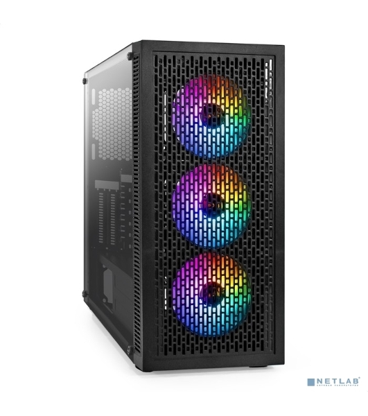 Компьютерный корпус Miditower ExeGate EVO-5001A-700NPX (ATX, БП 700NPX с вент. 12 см, 2хUSB+1хUSB 3.0+HD Audio, черный, 3 вент.12см с RGb подсветкой, боковая панель - закаленное стекло)