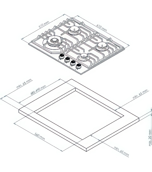 Газовая варочная панель Kuppersberg FS 610 C Bronze, газ, Classic, 61 см, автоматический электроподжиг, газ-контроль, SABAF конфорки, чугунные решетки, цвет бежевый, цвет фурнитуры бронзовый