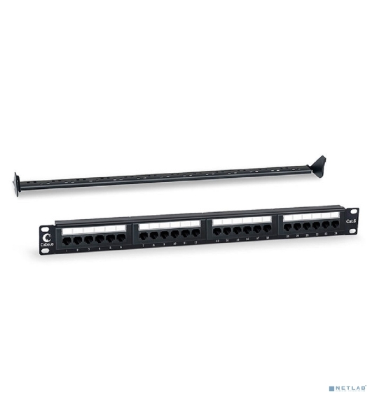 Комм. патч-панель Cabeus, 19', 1HU, портов: 24 х RJ45, кат. 6, неэкр., черный, (PL-24-Cat.6-Dual)