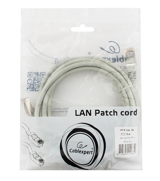 Патч-корд FTP Cablexpert cat.5e, 3м, литой, многожильный серый