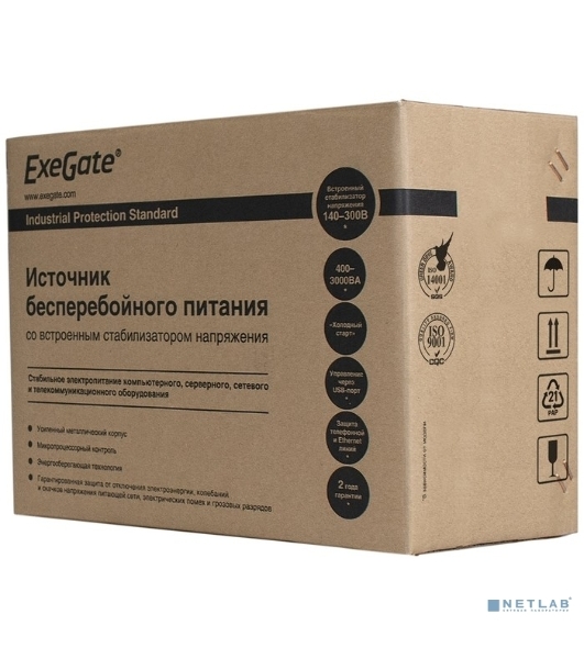 Источник бесперебойного питания ExeGate SpecialPro UNB-2200.LED.AVR.EURO.RJ.USB 2200VA/1300W, LED, AVR, 4 евророзетки, RJ45/11, USB, черный