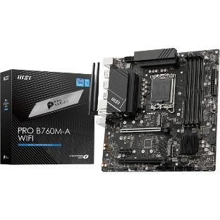 Материнская плата MSI PRO B760M-A WIFI, LGA 1700, Intel B760, 4xDDR5, 4xSATA, 2xM.2, 1xPCI-E 4.0 x16, 1xPCI-E 4.0 x4, 2xHDMI, 2xDP, 1x2.5Gb LAN, 2xUSB-A 2.0, 2xUSB 3.2 Gen 1, 2xUSB 3.2 Gen 2, 3x3.5 мм, 7.1, Micro-ATX