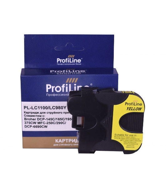 Картридж для принтеров Brother LC1100/LC980Y DCP -145C/165C/195С/375CW MFC-250C/290C/DCP-6690CW Yellow водн ProfiLine