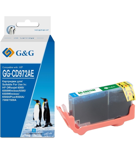 Картридж струйный G&G GG-CD972AE голубой (14.6 мл) для HP Officejet 6000/6500/6500A/7000/7500A