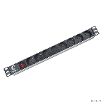 Блок евророзеток для 19' шкафов, Cabeus PDU-8P горизонтальный, 8 розеток, 10 A, выключатель, гнездо под шнур, алюминиевый корпус, фото 1