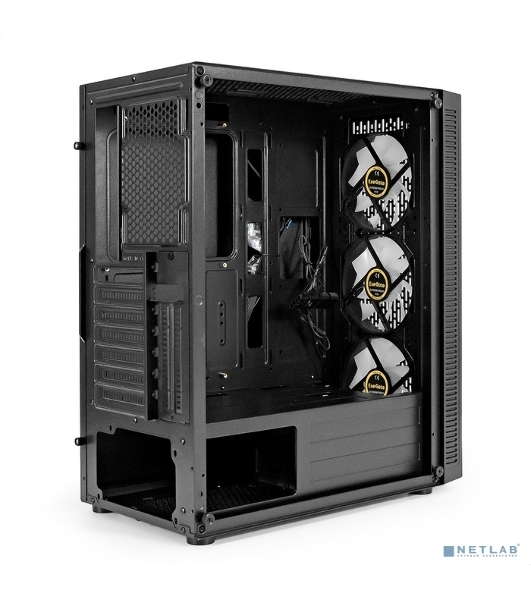 Компьютерный корпус Miditower ExeGate EVO-5001A-700NPX (ATX, БП 700NPX с вент. 12 см, 2хUSB+1хUSB 3.0+HD Audio, черный, 3 вент.12см с RGb подсветкой, боковая панель - закаленное стекло)