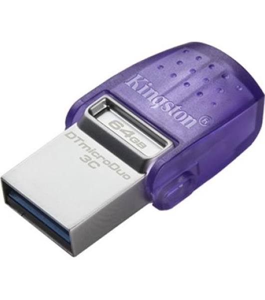 Флешка USB Kingston DataTraveler microDuo 3C (DTDUO3CG3/64Gb), 64Gb, USB 3.2 Gen 1/Type-C, R/W 200/15, фиолетовый