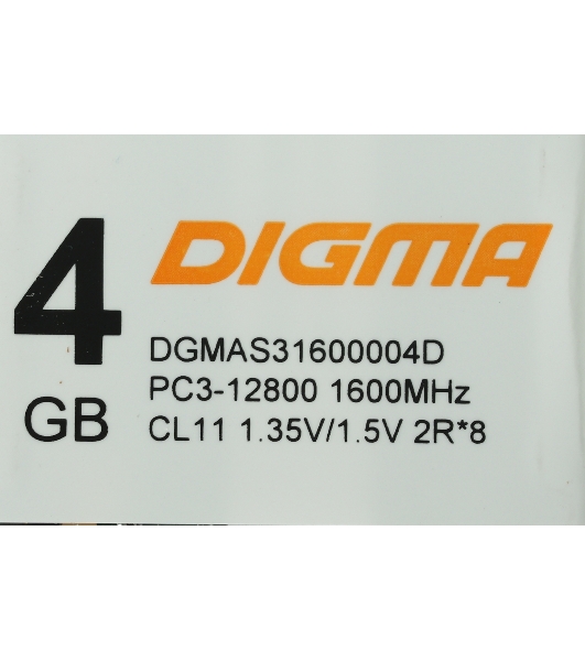 Оперативная память Digma, DDR3, 4GB (1x4 GB), 1600 MHz, CL11, SO-DIMM