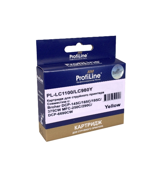 Картридж для принтеров Brother LC1100/LC980Y DCP -145C/165C/195С/375CW MFC-250C/290C/DCP-6690CW Yellow водн ProfiLine