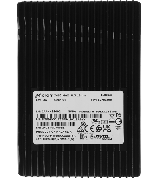 Накопитель SSD Micron 7450 Max, 1600Gb, 2.5', U.3, R/W 6800/2700