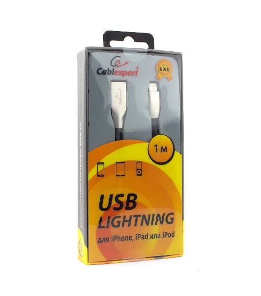 Кабель Cablexpert для Apple CC-G-APUSB01Bk-1M, AM/Lightning, серия Gold, длина 1м, черный, блистер