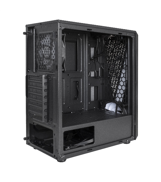 Компьютерный корпус Miditower ExeGate EVO-8225-NPX700 (ATX, БП 700NPX с вент. 12см, 2хUSB+1хUSB 3.0, черный, 2 вент. с RGb подсветкой и полоса на передней панели, боковая панель - закаленное стекло)