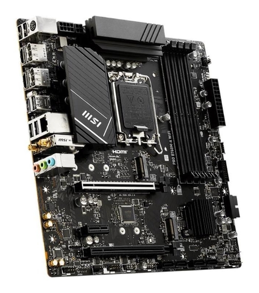 Материнская плата MSI PRO B760M-A WIFI, LGA 1700, Intel B760, 4xDDR5, 4xSATA, 2xM.2, 1xPCI-E 4.0 x16, 1xPCI-E 4.0 x4, 2xHDMI, 2xDP, 1x2.5Gb LAN, 2xUSB-A 2.0, 2xUSB 3.2 Gen 1, 2xUSB 3.2 Gen 2, 3x3.5 мм, 7.1, Micro-ATX