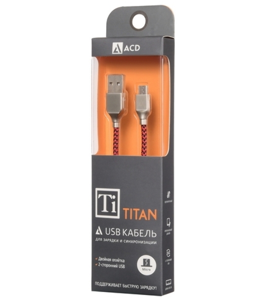 Кабель USB ACD-Titan MicroUSB - USB-A Нейлон, 1м, красно-черный