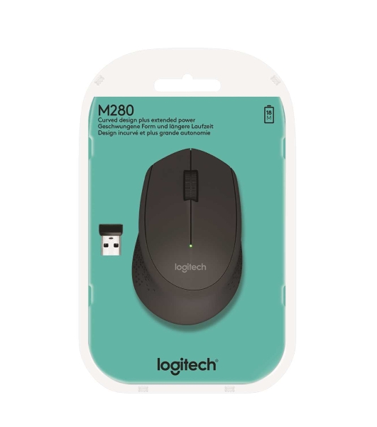 Мышь беспроводная Logitech M280 черный, 1000 dpi, радиоканал, USB, кнопки - 3