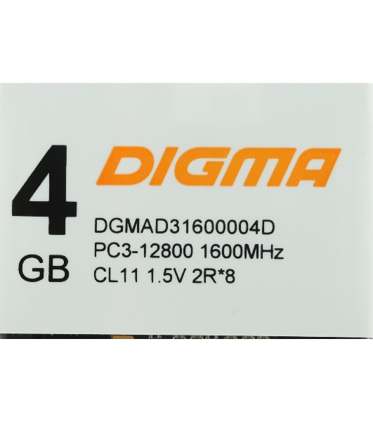 Оперативная память Digma, DDR3, 4GB (1x4 GB), 1600 MHz, CL11, DIMM