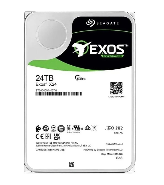 Жесткий диск серверный Seagate 3.5'; 24TB Exos X24 SAS 12Gb/s, 7200 rpm, 512 MB ST24000NM007H