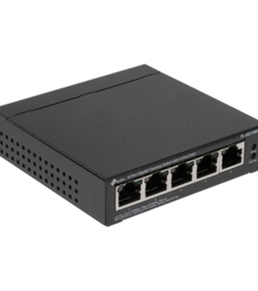 Коммутатор TP-Link 5-Port Gigabit Unmanaged Switch with 4-Port PoE+, metal case, desktop mount, PoE budget 40W.