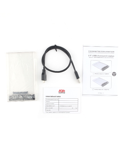 Внешний корпус USB 3.0 2.5' SATAIII HDD/SSD AgeStar 3UB2P4 (TRANSPARENCY) пластик, прозрачный