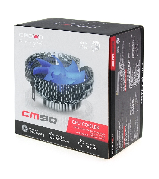 Кулер CROWN для процессора CM-90 (Для Intel и AMD,TDP до 95 Ватт,Низкая посадка радиатора,Гидродинамическии подшипник,Размер: 115x110x57 мм)