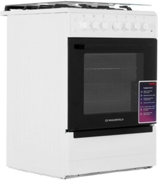 Плита комбинированная Maunfeld MGC60ECW04 белый, газовых конфорок 4 шт, духовка электрическая 65 л, 60 см x 88 см x 65 см