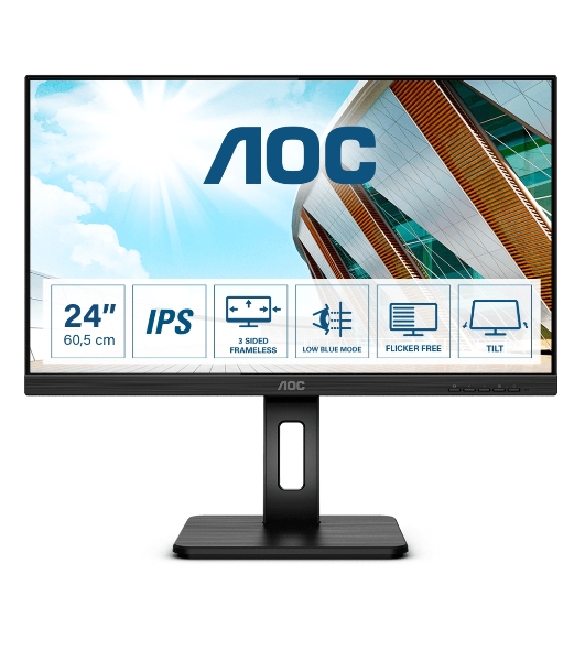 Монитор 23.8' AOC 24P2Q IPS 1920x1080, 75 Гц, 4 мс, 16:9, 250 кд/м2, 1xHDMI, 1xDP, 1x3.5 мм, черный