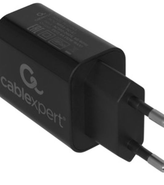 Сетевое зарядное устройство Cablexpert MP3A-PC-37 USB 2 порта, 2.4A, черный + кабель 1м Type-C
