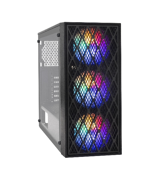 Компьютерный корпус Miditower ExeGate EVO-8243-NPX500 (ATX, БП 500NPX с вент 12 см, 2хUSB+1хUSB 3.0, черный, 3 вент. с RGb подсветкой, боковая панель - закаленное стекло)