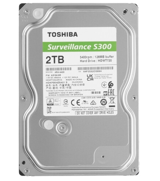 Жесткий диск Toshiba S300 Surveillance 2Tb 3,5' 5400RPM 128MB SATA-III