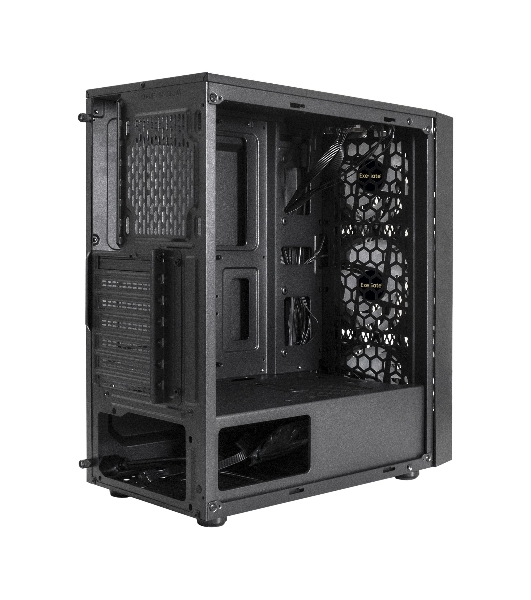Компьютерный корпус Miditower ExeGate EVO-8243-NPX500 (ATX, БП 500NPX с вент 12 см, 2хUSB+1хUSB 3.0, черный, 3 вент. с RGb подсветкой, боковая панель - закаленное стекло)