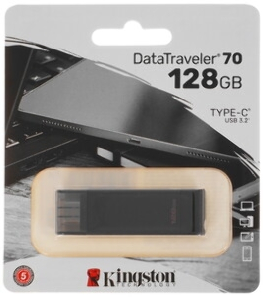 Флешка USB Kingston DataTraveler DT70 (DT70/128Gb), 128Gb, USB Type-C 3.2, R/W 70/45, черный