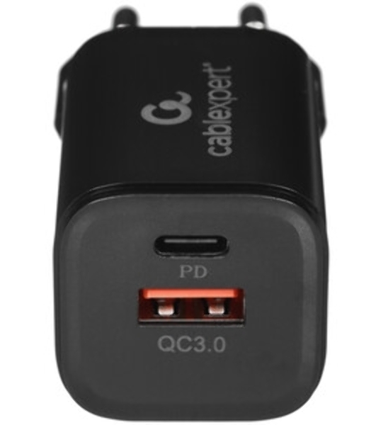 Сетевое зарядное устройство Cablexpert MP3A-PC-43, 30Вт, 3А, быстрая зарядка QC3.0/PD, 2 порта: USB и Type-C, черный, пакет