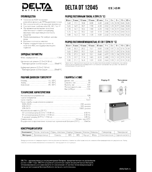 Батарея для ИБП Delta DT 12045 (12V, 4.5Ah)