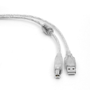 Кабель Cablexpert USB2.0 Pro, AM/BM, 0,75м, экран, 2 феррит.кольца, прозрачный (CCF-USB2-AMBM-TR-0.75M)