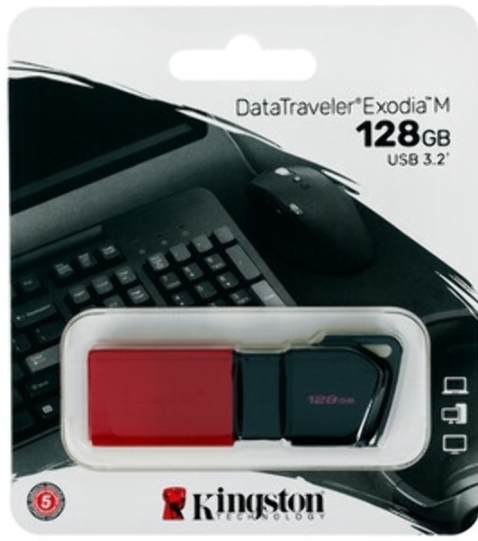 Флешка USB Kingston DataTraveler Exodia M (DTXM/128Gb), 128Gb, USB 3.2 Gen 1, R/W 150/60, черный/красный