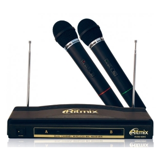 Микрофон радио Ritmix RWM-220 черный беспроводные 2 шт в комплекте