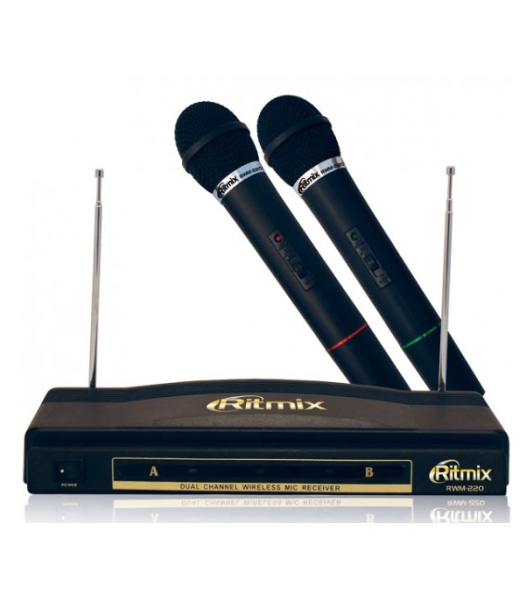 Микрофон радио Ritmix RWM-220 черный беспроводные 2 шт в комплекте