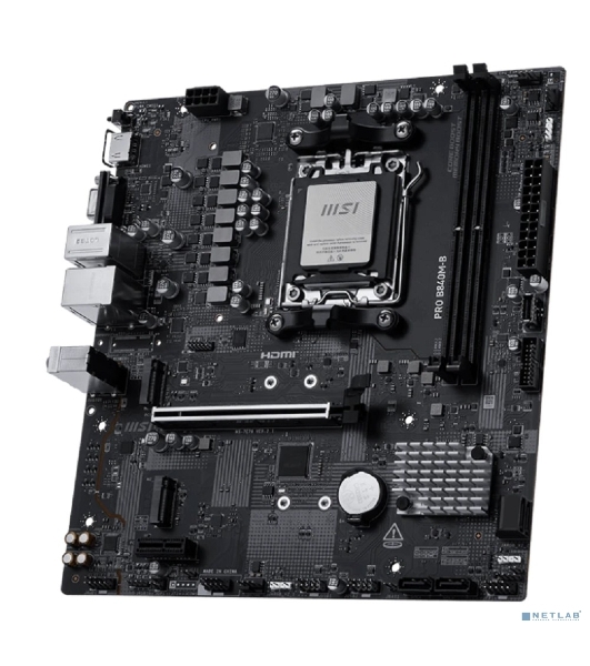 Материнская плата MSI PRO B840M-B, AM5, AMD B840, 2xDDR5, 4xSATA, 2xM.2, 1xPCIe 4.0 x16, 1xPCIe 3.0 x1, 1xHDMI, 1xVGA, 1x2.5Gb LAN, 4xUSB-A 5Gbps, 2xUSB-A 2.0, 3x3.5 мм, 7.1, mATX