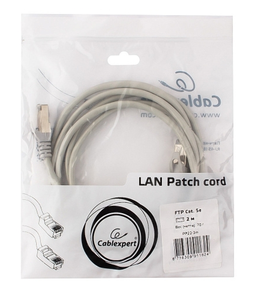 Патч-корд FTP Cablexpert cat.5e, 2м, литой, многожильный серый