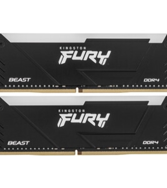 Оперативная память Kingston Fury Beast, DDR4, 32GB (2x16GB), 3200MHz, CL16, DIMM, с радиатором, RGB, черный