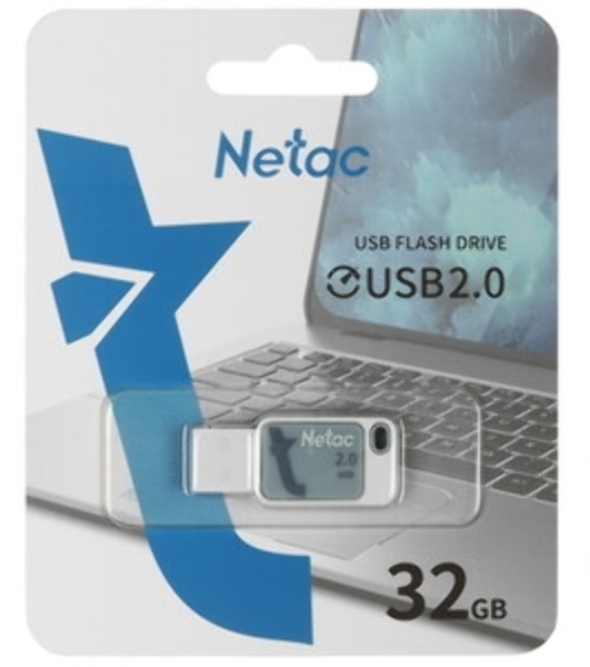 Флешка USB Netac UA31 (NT03UA31N-032G-20BL), 32Gb, USB 2.0, R/W 110/45, синий/белый