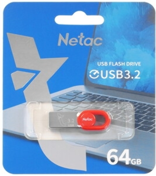 Флешка USB Netac UM2 (NT03UM2N-064G-32RE), 64Gb, USB 3.0, R/W 130/50, серебристый/красный